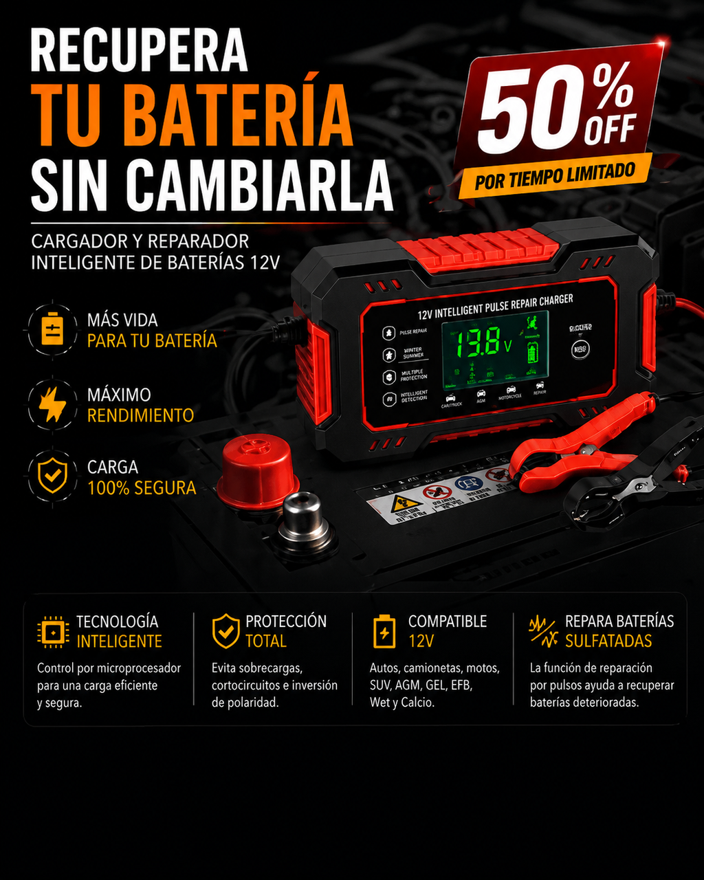 Cargador Reparador Inteligente de Baterías