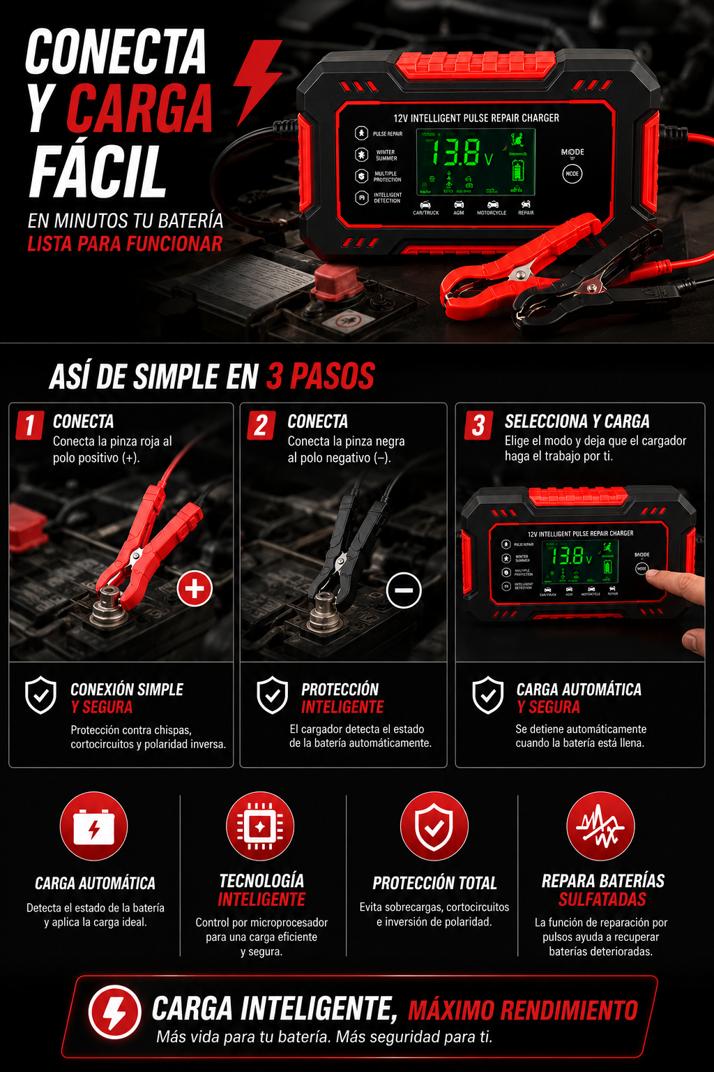 Cargador Reparador Inteligente de Baterías