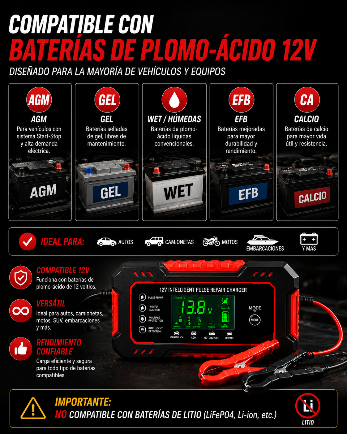 Cargador Reparador Inteligente de Baterías